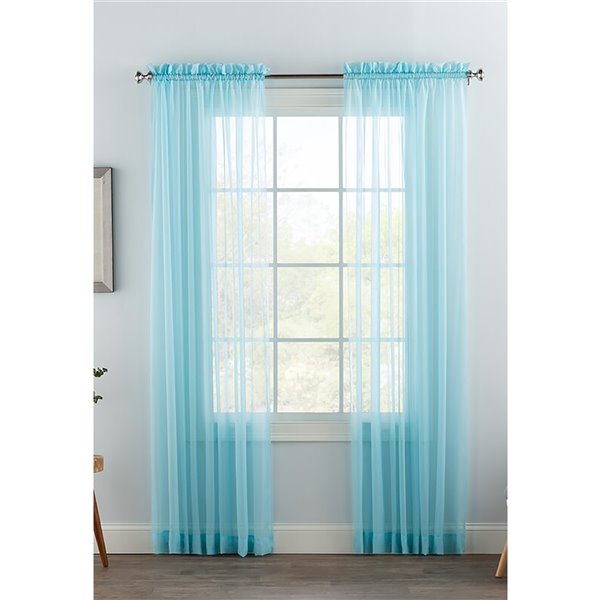 Swift Home 63 In Light Blue Polyester, Teal Sheer Curtains 63 Inches Long