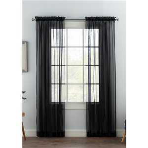 Swift Home 63-in Black Polyester Sheer Interlined Curtain Panel Pair
