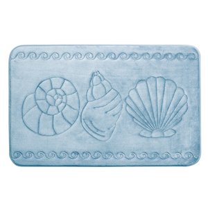 Tapis de bain bleu en polyester et mousse mémoire Swift Home, motif de coquillage, 17 po x 24 po