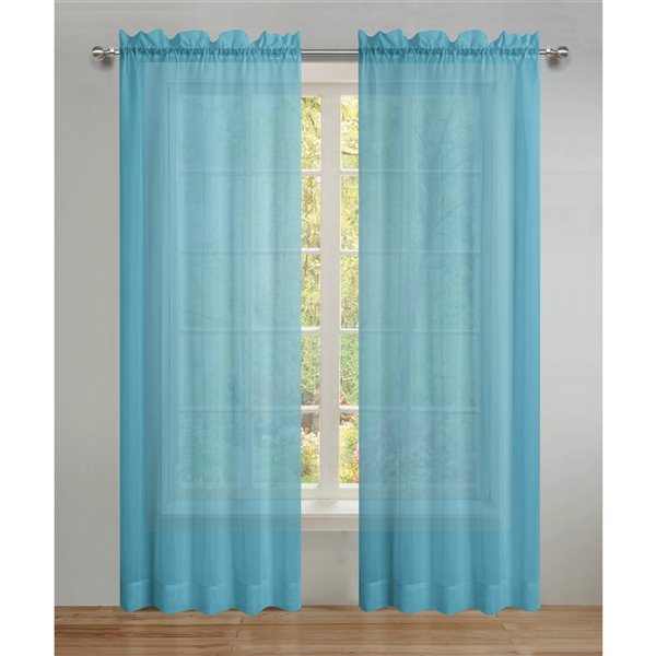 Swift Home 95-in Turquoise Polyester Sheer Interlined Curtain Panel Pair
