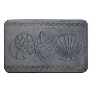 Tapis de bain gris foncé en polyester et mousse mémoire Swift Home, motif de coquillage, 20 po x 32 po