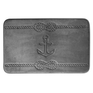 Tapis de bain gris foncé en polyester et mousse mémoire Swift Home, motif d'ancre, motif d'ancre, 20 po x 32 po