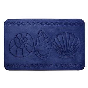 Tapis de bain bleu marine en polyester et mousse mémoire Swift Home, motif de coquillage, 20 po x 32 po