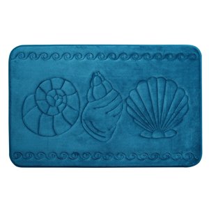 Tapis de bain sarcelle en polyester et mousse mémoire Swift Home, motif de coquillage, 20 po x 32 po