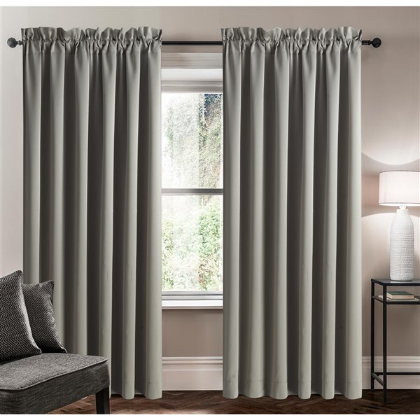 Swift Home 95-in Grey Polyester Room Darkening Interlined Single Curtain Panel