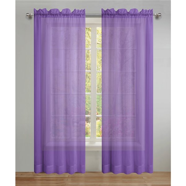 Swift Home 84 In Purple Polyester Sheer, Curtain Panel Pair