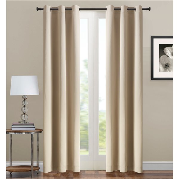 Panneau de rideau simple occultant beige en polyester avec doublure entrelacée par Swift Home de 84 po