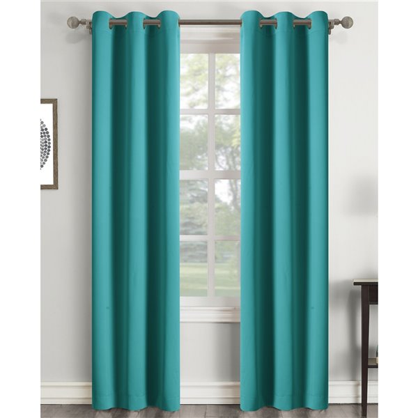 Swift Home 84 In Teal Polyester Room, Teal Grommet Curtain Panels