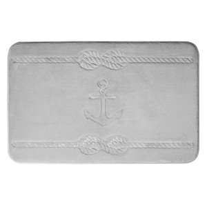 Tapis de bain gris pâle en polyester et mousse mémoire Swift Home, motif d'ancre, motif d'ancre, 17 po x 24 po