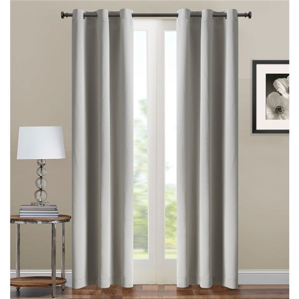 Grey Polyester Blackout Interlined, Blackout Curtains Grommet 95