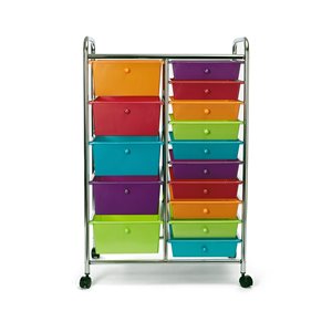 Seville Classics Metal 15-Drawer Rolling Organizer Cart - Multi-Colour