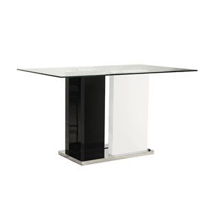 Table de comptoir Libra (35 à 36 po h.) blanche et noire, rectangulaire, avec base noire en bois de HomeTrend