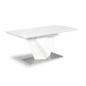 Table à rallonge standard Manhattan (30 po h.), blanche, rectangulaire, avec base blanche en bois de HomeTrend