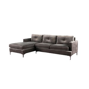 Sectionnel Hamilton moderne en velours gris charbon de HomeTrend