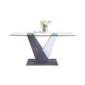 HomeTrend Baxter Grey and White Rectangular Fixed Standard (30-in H) Table , Glass with Gray Wood Base