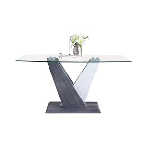 Table standard Baxter (30 po), grise et blanche, rectangulaire, en vitre avec base grise en bois de HomeTrend