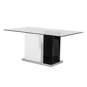 Table standard Libra (30 po h.) blanche et noire, rectangulaire, en vitre avec base noire en bois de HomeTrend
