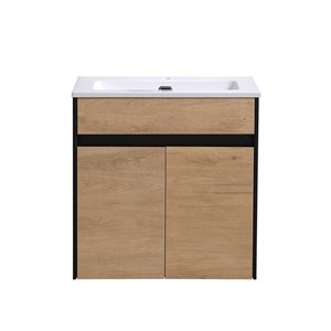 akuaplus® Isa 20-in Rustic Oak/Matte Black Single Sink Bathroom Vanity with White Solid Surface Top