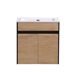 Meuble-lavabo simple Isa par akuaplus®® en chêne rustique et noir mat de 20 po avec comptoir en composite de bauxite blanc