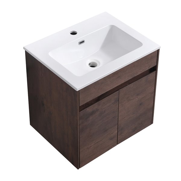 akuaplus® Isa 20-in Rosewood Single Sink Bathroom Vanity with White Solid Surface Top