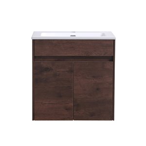 akuaplus® Isa 20-in Rosewood Single Sink Bathroom Vanity with White Solid Surface Top