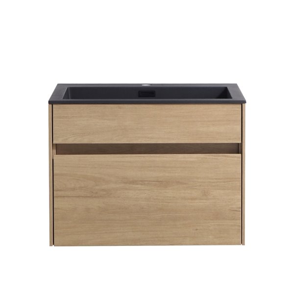 akuaplus BELLA 24-in Rustic Oak Single Sink Wall-Mounted Bathroom Vanity with Matte Black Acrylic Top