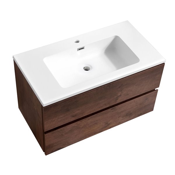 akuaplus® Ella 36-in Rosewood Single Sink Bathroom Vanity with White Solid Surface Top