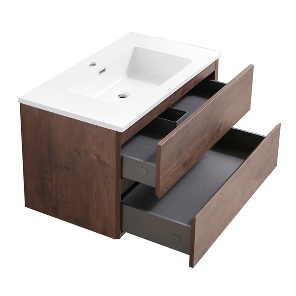 akuaplus® Ella 36-in Rosewood Single Sink Bathroom Vanity with White Solid Surface Top