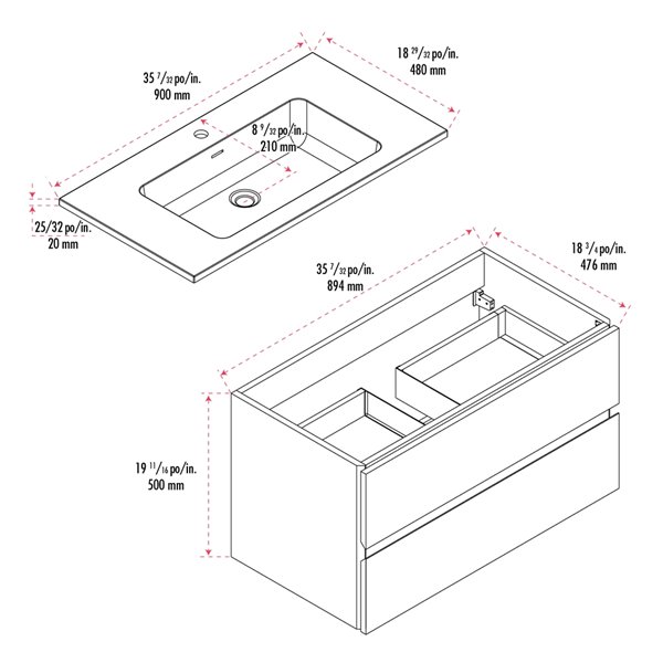 akuaplus® Ella 36-in Rosewood Single Sink Bathroom Vanity with White Solid Surface Top