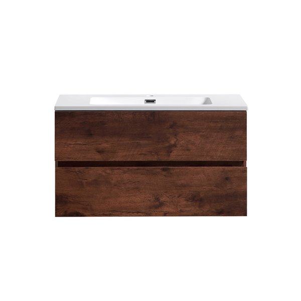 akuaplus® Ella 36-in Rosewood Single Sink Bathroom Vanity with White Solid Surface Top