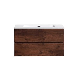 akuaplus® Ella 36-in Rosewood Single Sink Bathroom Vanity with White Solid Surface Top