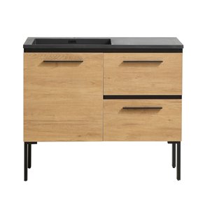 Akuaplus Ella Wall-Mounted Vanity with 2 Drawers and Door - Rustic Oak/Black