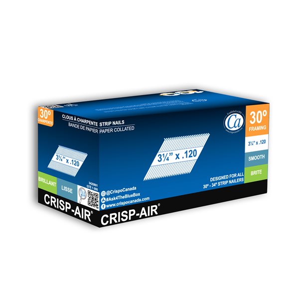 CrispAir 31/4in 0.120Gauge Bright Steel Collated Framing Nails 1000