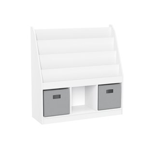 RiverRidge Home White With 2 Gray Bins Composite 7-shelf Standard Bookcase