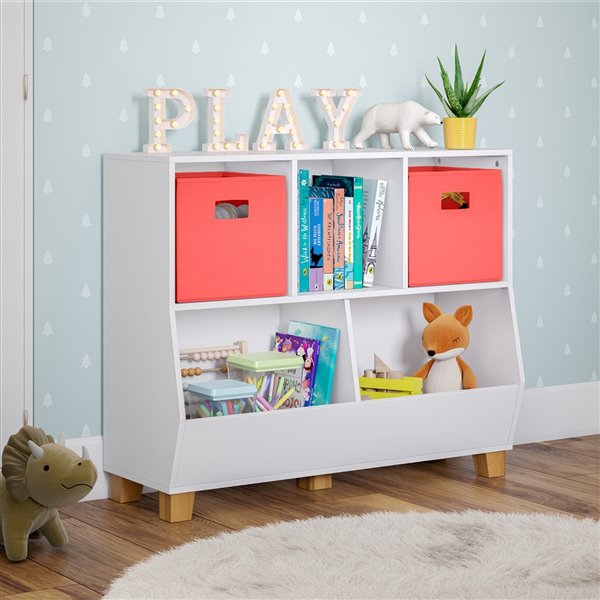 RiverRidge Home 3 Compartments White with 2 Coral Bins Stackable Composite wood