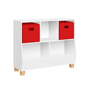 RiverRidge Home 3 Compartments White with 2 Red Bins Stackable Composite wood