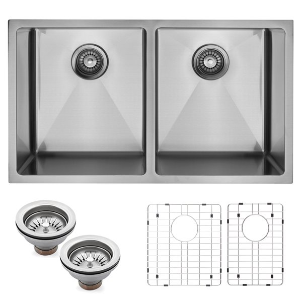 Évier de cuisine double sous plan en porcelaine 32'' x 19