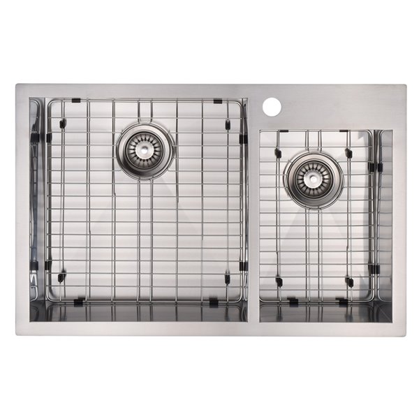 Presenza Drop-in or Undermount 20.5-in x 31.5-in Stainless Steel Double Offset Basin 1-Hole Kitchen Sink