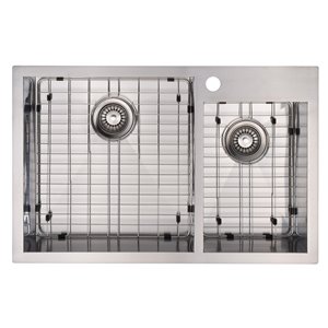 Presenza Drop-in or Undermount 20.5-in x 31.5-in Stainless Steel Double Offset Basin 1-Hole Kitchen Sink