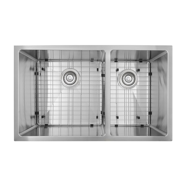 PRESENZA Undermount 19-in x 32-in Stainless Steel Double Offset Basin Kitchen Sink