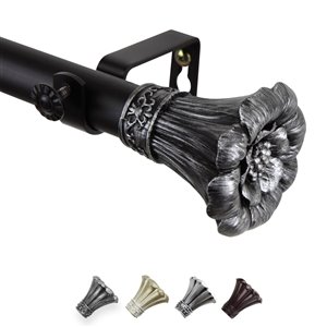 Rod Desyne Blossom 48-in to 84-in Black Steel Single Curtain Rod