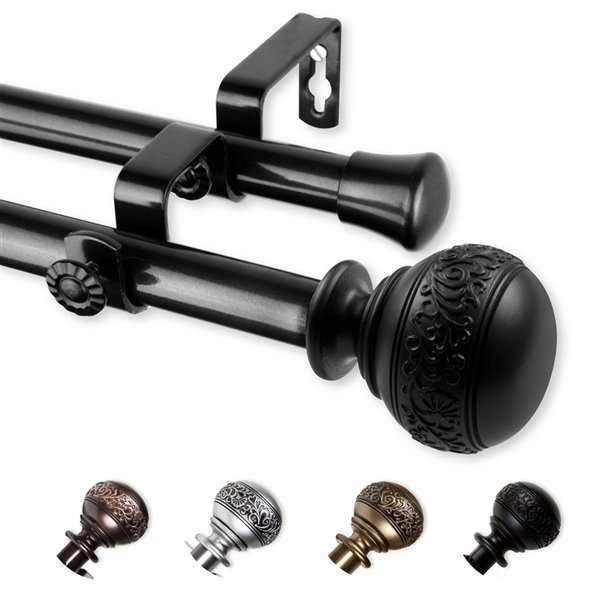 Rod Desyne Naomi 28-in to 48-in Black Steel Double Curtain Rod