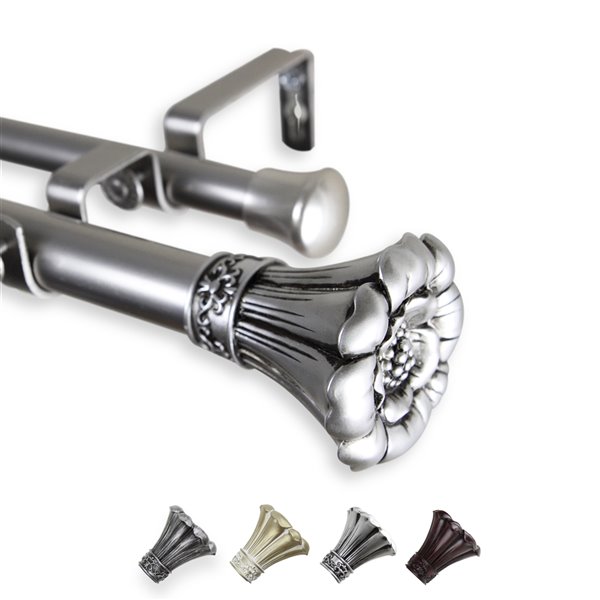 Rod Desyne Blossom 28-in to 48-in Satin Nickel Steel Double Curtain Rod