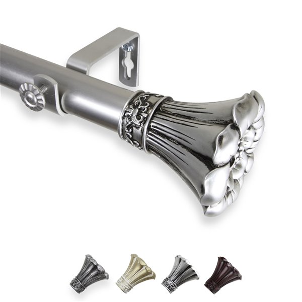 Rod Desyne Blossom 48-in to 84-in Satin Nickel Steel Single Curtain Rod