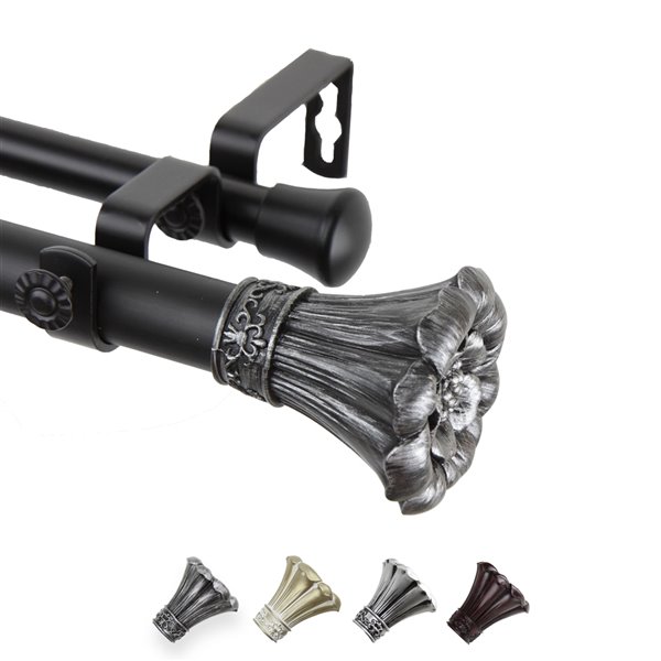 Rod Desyne Blossom 28-in to 48-in Black Steel Double Curtain Rod