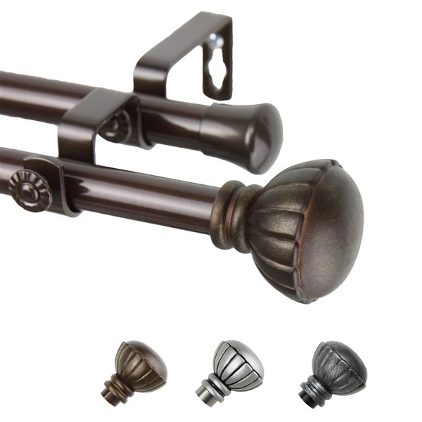 Rod Desyne Magnolia 48-in to 84-in Cocoa Steel Double Curtain Rod