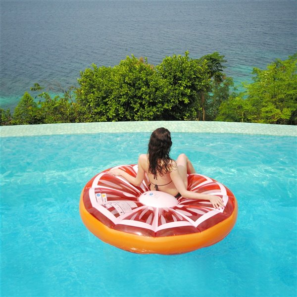 Pool Central Inflatable Orange and White Round Slice Swimming Pool Float  32598671