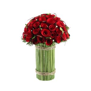 Northlight 11.5-in Red Wooden Rose and Grass Artificial Floral