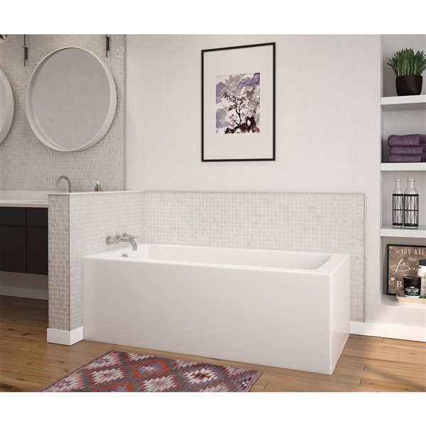 MAAX Nomad 60-in x 30-in x 20-in Rectangular White AcrylX Above-the-Floor Rough Corner Bathtub with Left Drain