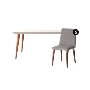 Ensemble de salle à manger Utopia blanc cassé et gris avec table rectangulaire de Manhattan Comfort, 7 pièces